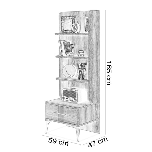 Bibliotecă LOTTO 4 rafturi 1 sertar 59 x 165 cm, Alb - Maroom