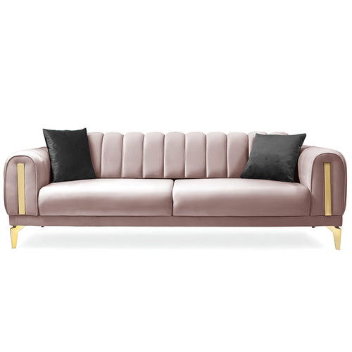 Canapea extensibilă 3 locuri EMERALD NW 215 cm, material:Catifea, picioarelor: auriu,  din fata