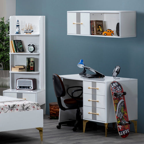 Bibliotecă LOTTO 4 rafturi 1 sertar 59 x 165 cm, Alb