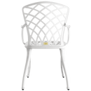 Scaun exterior alb PALERMO fotografiat din spate, evidențiind designul ergonomic, materialul durabil și structura rezistentă la intemperii. Ideal pentru spații exterioare precum terase, grădini și cafenele.