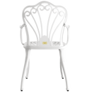 Scaun exterior alb SARDEGNA fotografiat din spate, evidențiind designul ergonomic, materialul durabil și structura rezistentă la intemperii. Ideal pentru spații exterioare precum terase, grădini și cafenele.