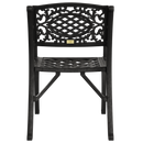 Scaun exterior negru RIMINI fotografiat din spate, evidențiind designul ergonomic, materialul durabil și structura rezistentă la intemperii. Ideal pentru spații exterioare precum terase, grădini și cafenele.