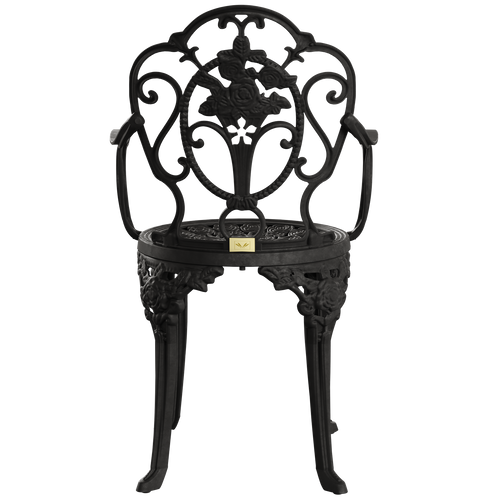 Scaun exterior negru SICILY fotografiat din spate, evidențiind designul ergonomic, materialul durabil și structura rezistentă la intemperii. Ideal pentru spații exterioare precum terase, grădini și cafenele.