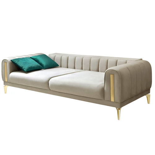 Canapea extensibilă 3 locuri EMERALD NW 215 cm, material:Catifea, picioarelor: Auriu,  detalie extensibila