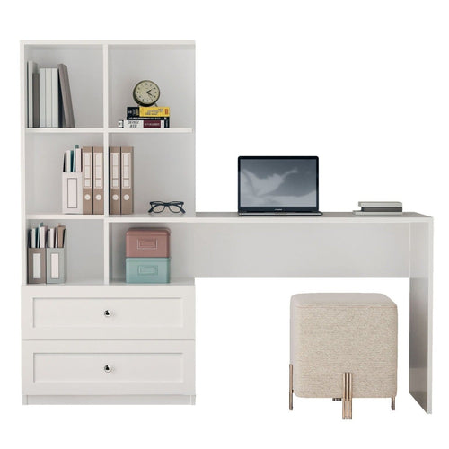 Birou BETTY 5 rafturi 2 sertare 155 x 60 cm - Alb