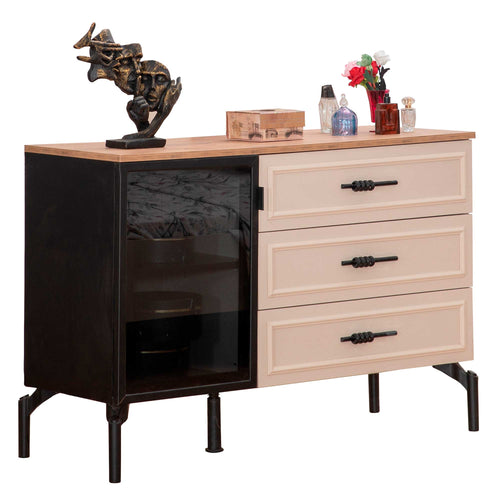 Comodă ORBIT cu oglindă 1 ușă 3 sertare 116 x 81 cm - Maroom