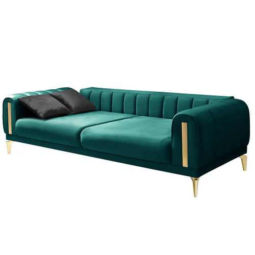 Canapea extensibilă 3 locuri EMERALD NW 215 cm, material:Catifea, picioarelor: Auriu  , detalie extensibila