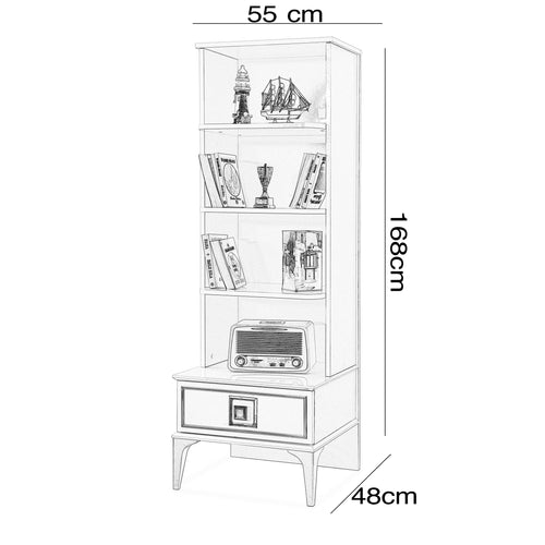 Bibliotecă OSLO 4 rafturi 1 sertar 55 x 168 cm - Maroom