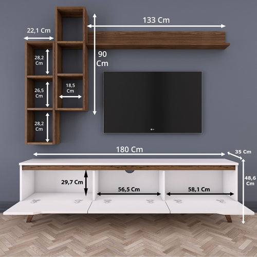 Set Comodă Tv ELITE 7 rafturi 3 uşi 180 cm