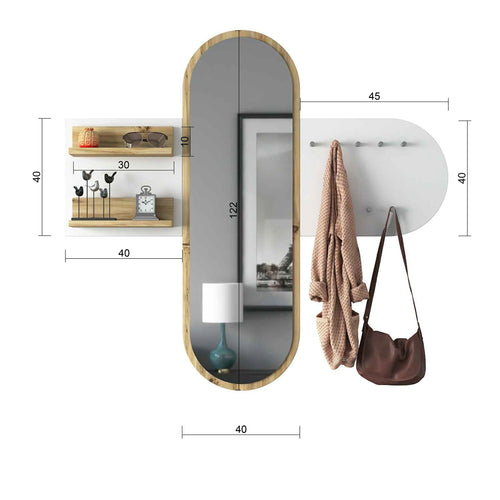 Cuier cu oglindă HELEN 122 cm 2 rafturi 9 agățători, Opțiuni culoare