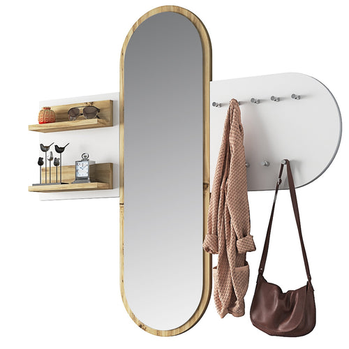 Cuier cu oglindă HELEN 122 cm 2 rafturi 9 agățători, Opțiuni culoare