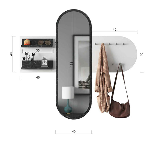 Cuier cu oglindă HELEN 122 cm 2 rafturi 9 agățători, Opțiuni culoare