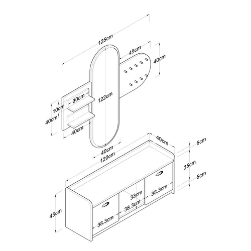 Set cuier și pantofar cu oglindă PRETTY HELEN 120 cm, Opțiuni culoare - Maroom