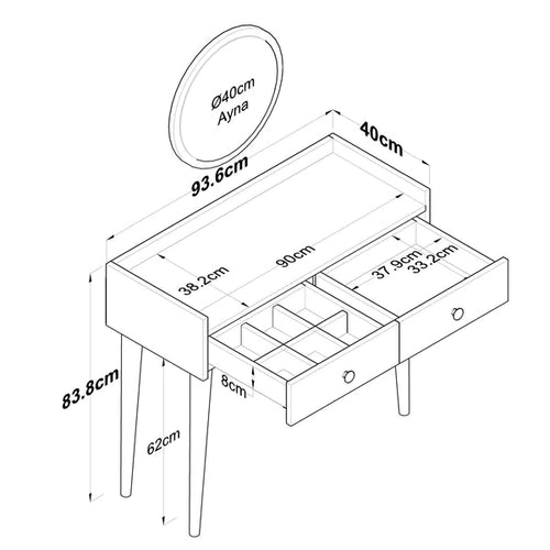 Masă de toaleta LASH 2 sertare 94 x 40 cm - Maroom