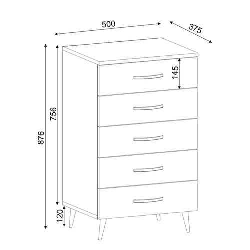Comodă HEIDI 5 sertare 50 x 88 cm, Opțiuni culoare - Maroom