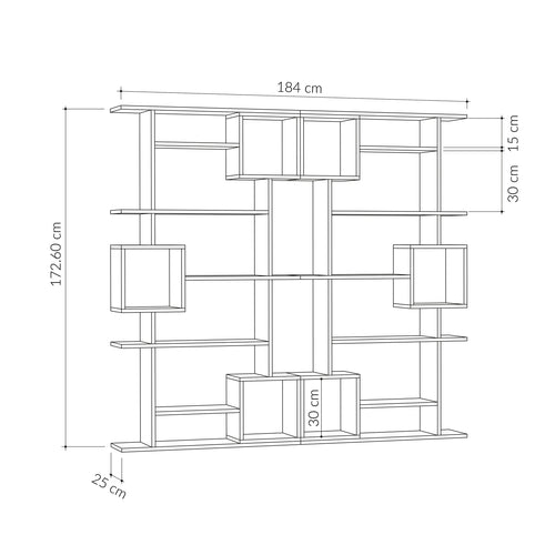 Bibliotecă TRIP 9 rafturi 92 x 173 cm, Opțiuni culoare - Maroom