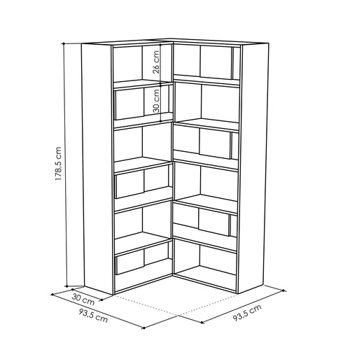 Bibliotecă ANJELIQUE 12 rafturi 94 x 179 cm, Opțiuni culoare - Maroom