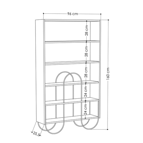 Bibliotecă MAVERICK 5 rafturi 97 x 159 cm, Opțiuni culoare - Maroom
