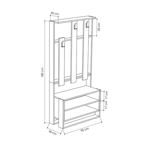 Set cuier și pantofar AMANDA 90 cm, Opțiuni culoare - Maroom