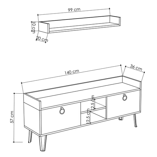 Set Comodă TV ASHLEY 3 rafturi 2 uşi 140 cm, Opțiuni culoare - Maroom