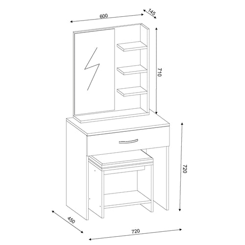 Masă de toaleta SPENCER 1 taburet, 1 sertar, 4 rafturi 143 x 72 cm - Maroom
