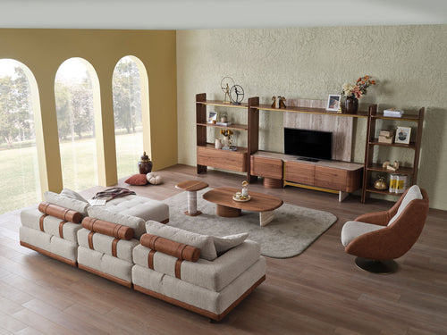 Colțar modular extensibil ASTRA cu șezlong 330 x 180 cm, Crem-Maro - Maroom