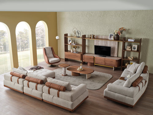 Colțar modular extensibil ASTRA cu șezlong 330 x 180 cm, Crem-Maro - Maroom