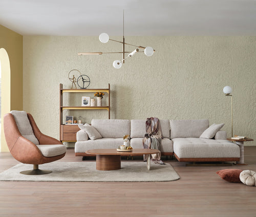 Colțar modular extensibil ASTRA cu șezlong 330 x 180 cm, Crem-Maro - Maroom