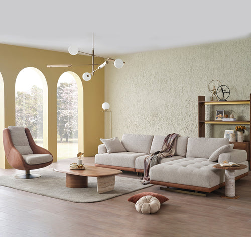 Colțar modular extensibil ASTRA cu șezlong 330 x 180 cm, Crem-Maro - Maroom