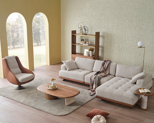 Colțar modular extensibil ASTRA cu șezlong 330 x 180 cm, Crem-Maro - Maroom