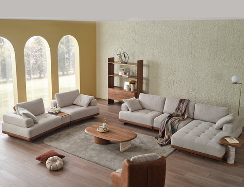 Canapea modulară extensibilă ASTRA cu modul măsuță 280 cm, Crem-Maro - Maroom