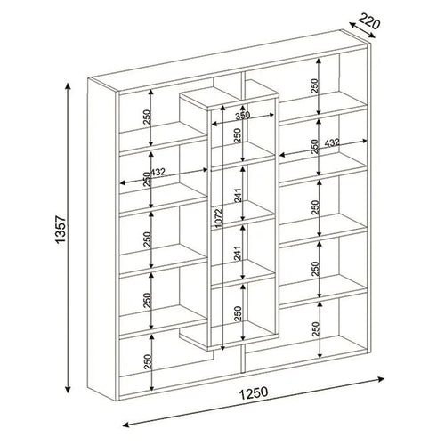 Bibliotecă OXFORD 14 rafturi 125 x 136 cm, Opțiuni culoare - Maroom