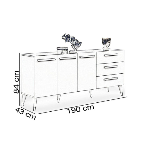 Comodă EMPOLI ALB 3 uşi 3 sertare 190 x 84 cm - Maroom