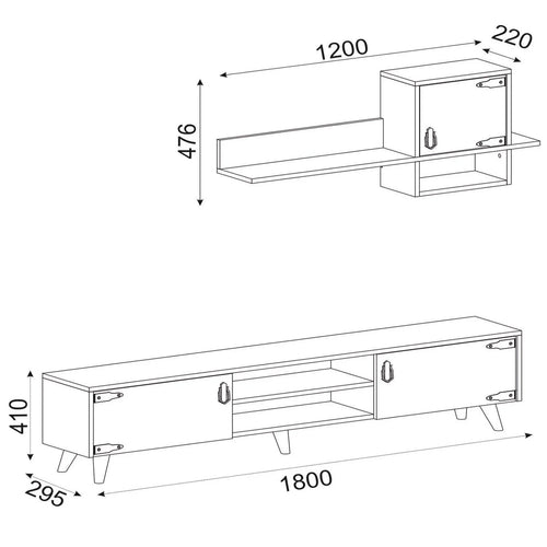 Set comodă TV RILEY 3 uși 4 rafturi 180 cm - Maroom