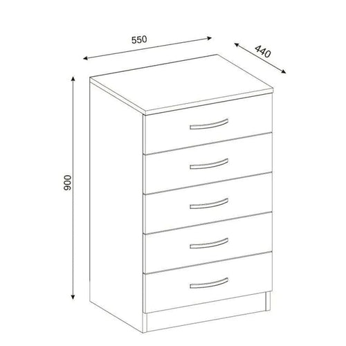 Comodă RIVER 5 sertare 55 x 90 cm