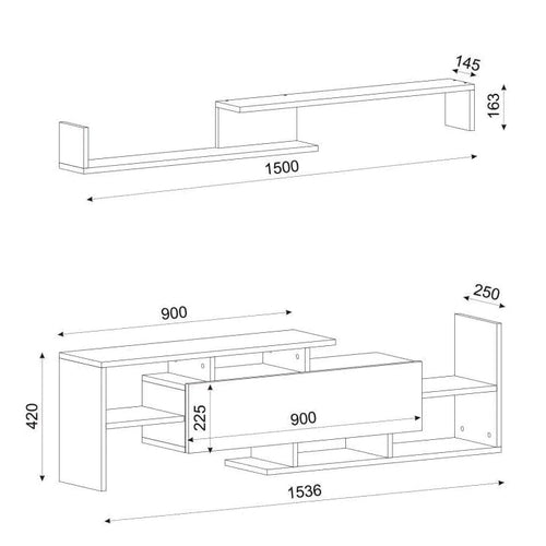 Set comodă TV DUSTIN 1 ușa 7 rafturi 154 cm, Opțiuni culoare - Maroom