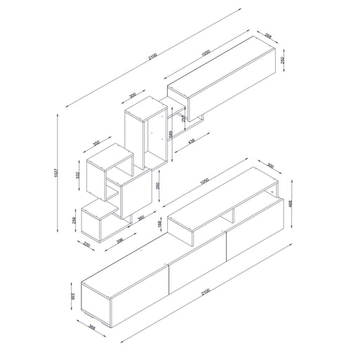 Set comodă TV HILDA 5 uşi 6 rafturi 210 cm, Opțiuni culoare - Maroom