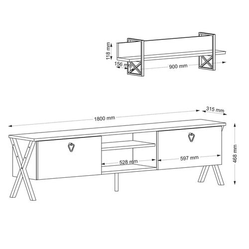Set comodă TV CHLOE 2 uși 3 rafturi 180 cm - Maroom