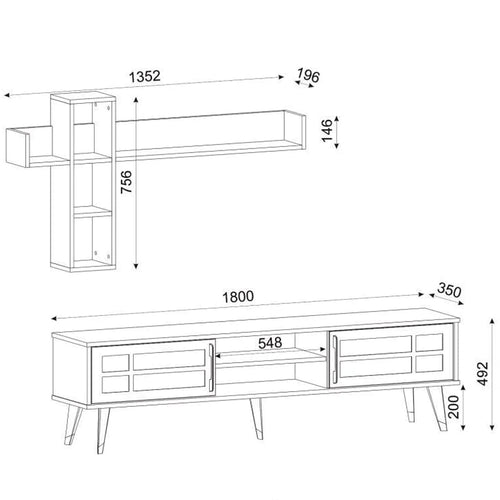 Set comodă TV ZARA 2 uși 7 rafturi 180 cm - Maroom