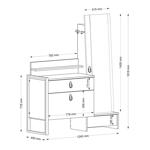 Masă de toaleta DYLAN 2 uși, 2 sertare 162 x 124 cm - Maroom
