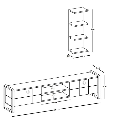 Set comodă TV DYLAN 2 uși 5 rafturi 185 cm, Opțiuni culoare - Maroom
