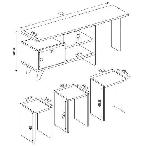 Comodă TV cu măsuțe ADRIANA 1 uşa 2 rafturi 120 cm - Maroom