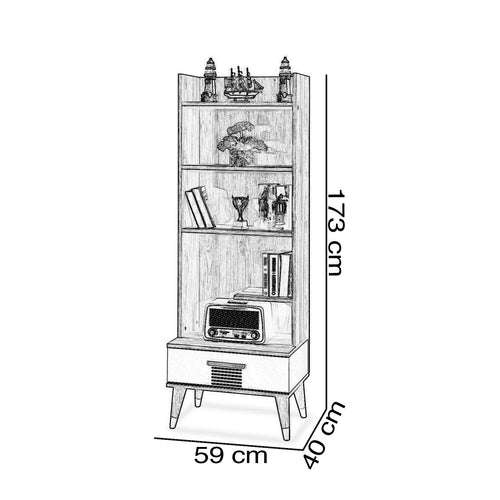 Bibliotecă FULYA 4 rafturi 1 sertar 59 x 173 cm - Maroom