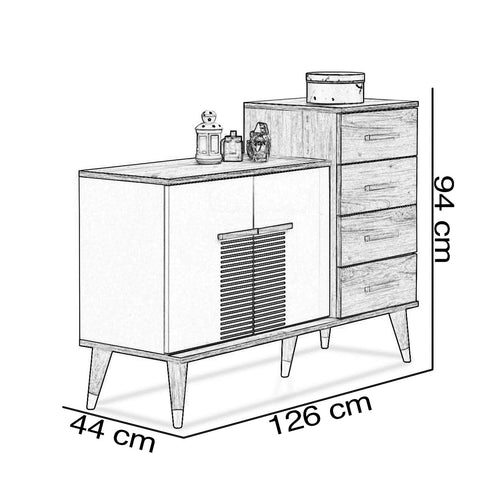 Comodă FULYA 2 uşi 4 sertare 126 x 94 cm - Maroom
