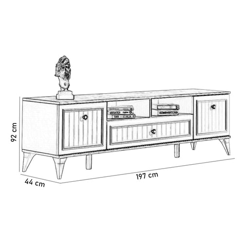 Comodă TV LENA 2 rafturi 2 uşi 1 sertar 197 cm - Maroom