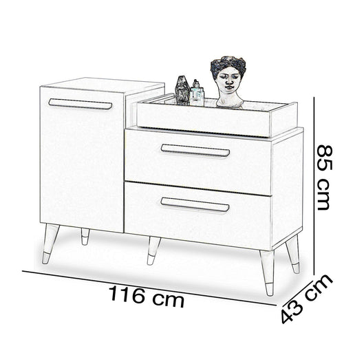 Comodă EMPOLI ALB 1 ușă 3 sertare 116 x 85 cm - Maroom