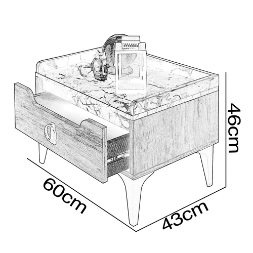 Noptieră TORINO 1 sertar 60 x 46 cm - Maroom
